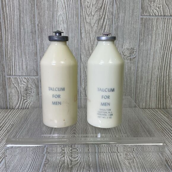Lot of 2 Vintage Old Spice Talcum for Men Milk Glass Bottles Ship Mt Vernon 5.25 - Picture 2 of 8